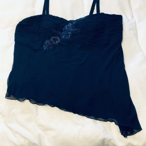 Plus Size 2X Two piece Navy Chiffon Embellished Pant Suit Formal Evening Party - Picture 6 of 14